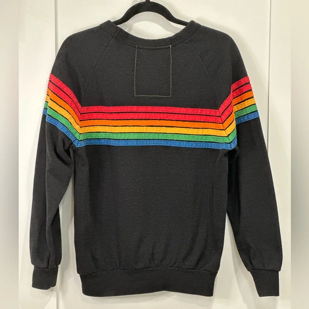 Aviator Nation Rainbow Stripe 6 Heather Gray Crewneck Sweatshirt Unisex Small - Picture 2 of 7